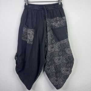 Harem Pants Womens S Black Patchwork Paisley Drop Crotch Boho Hippie Festival